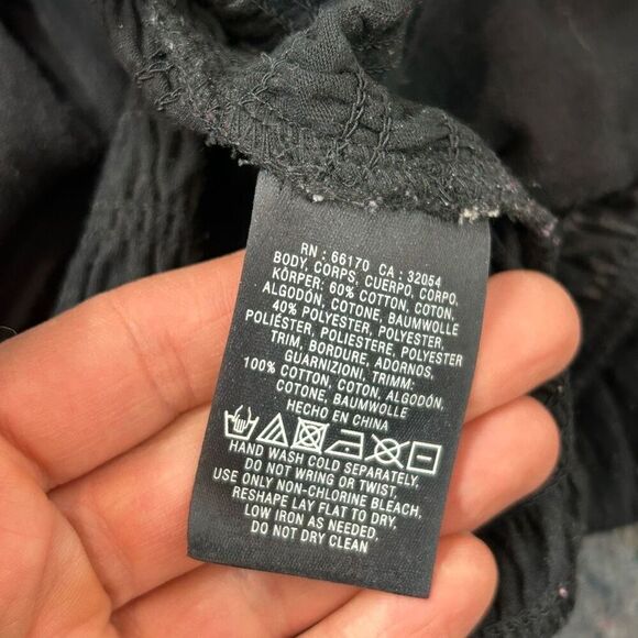 Anthropologie Black Smocked Top Large Meadow Rue Peplum Short Sleeve Ruched L - Picture 12 of 13